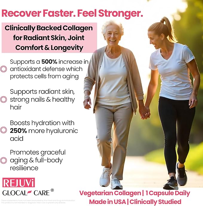 GlocalCare Rejuvi Collagen Booster – 300mg Ovoderm Vegetarian Collagen for Skin Elasticity Firmness &amp Joint Support – Biotin Grape Seed Extract CoQ10 (20 Capsules)