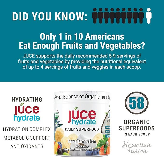 Júce Hydrate Replenishing &amp Nourishing Superfood Drink - Boost Reduce Fatigue - USDA Certified Organic Plant-Based Vegan - Gluten-Free Dairy-Free Soy-Free - 8.1 Ounce - By Terra Kai Organics