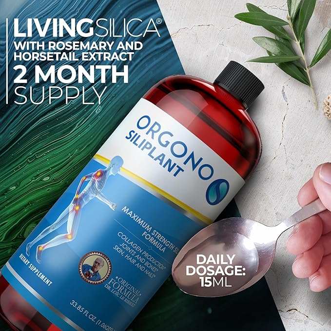 Orgono Living Silica Siliplant | Vegan Collagen Booster | Supports Healthy Collagen and Elastin Production for Joint &amp Bone Support Glowing Skin Strong Hair &amp Nails. 66 Servings