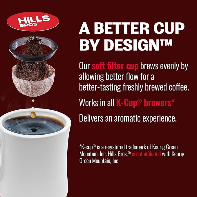 Hills Bros Single Serve Coffee PodsGourmet Medium Roast 12 Count-Keurig Compatible Roasted Arabica Coffee Smooth Balanced Coffee Subtle Chocolate Flavor