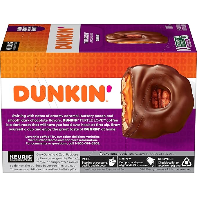 Dunkin' Turtle Love Flavored Coffee 10 Count (Pack of 6) Keurig K-Cup Pods