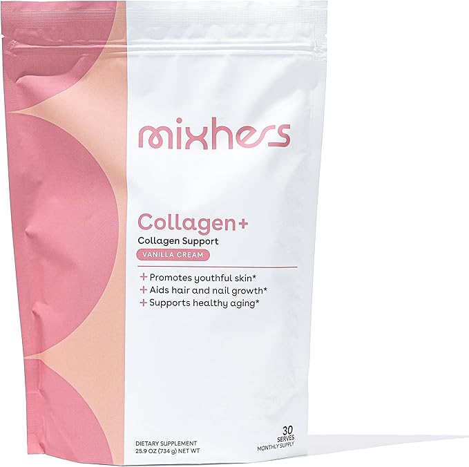 MIXHERS Collagen Powder | 30-Day Supply | Blend with Marine Collagen Protein Powder Vitamin C &amp Peptides | Skin Hair &amp Nail Support for Women | Vanilla Cream Flavor