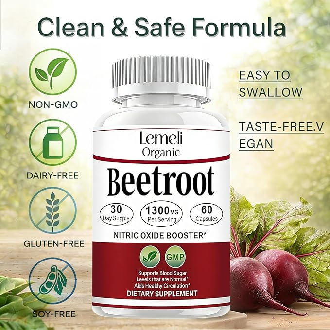 Beetroot Beet Root Capsules Organic Beet Root Powder 1300mg Beet Root Powder 60 Capsules 30-Day Supply (60 Count (Pack of 1))
