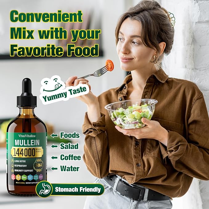 Mullein Drops for Lungs144000mg Mullein Leaf Extract for Lungs Cleanse &amp Respiratory Function Healthy Breathing Immune Digestive System Natural Herbal Supplement Sugar &amp Alcohol-Free120-Da