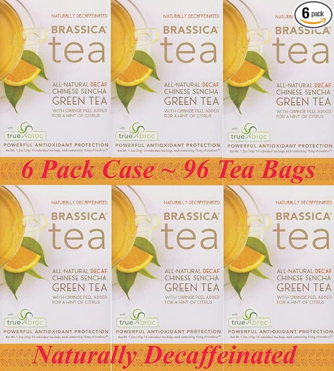 Brassica® DECAF. Green W/Orange Tea W/sgs~ 6 Boxes (96 Tea Bags)