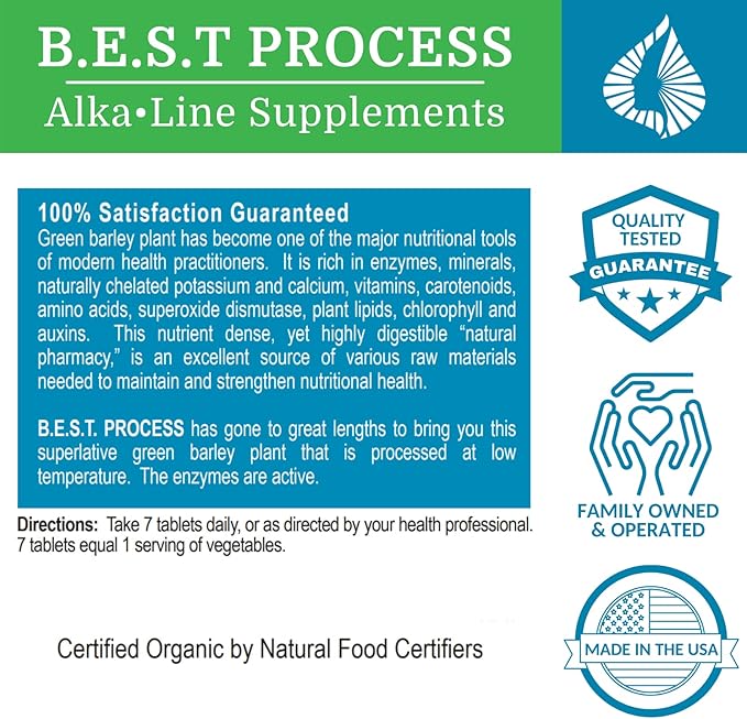 Alka•Green Tablets (12 Pack) Best Process Alkaline — Nutrient Dense Organic Barley Grass Supplement — Natural Source of Enzymes &amp Amino Acids
