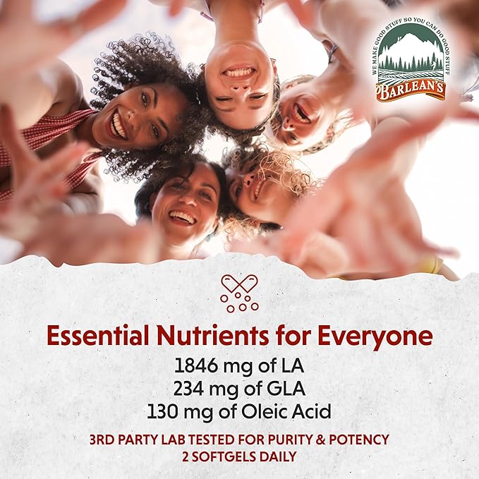 Barlean's Evening Primrose Oil Capsules GLA Supplement for Men and Women Healthy Skin Immune Support and Bone Strength 1300mg Softgels 120 Count