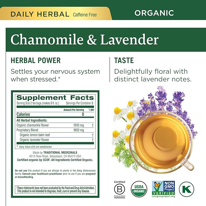 Traditional Medicinals Organic Herbal Tea - Six Calming Flavors Chamomile Hibiscus Peppermint Lemon Balm Lemon Ginger &amp Passionflower 96 Tea Bags (6 Pack)