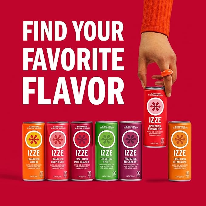 IZZE Sparkling Water Juice Beverage BlendStrawberryNo Sugar Added8.4 FL OZ(Pack of 48)