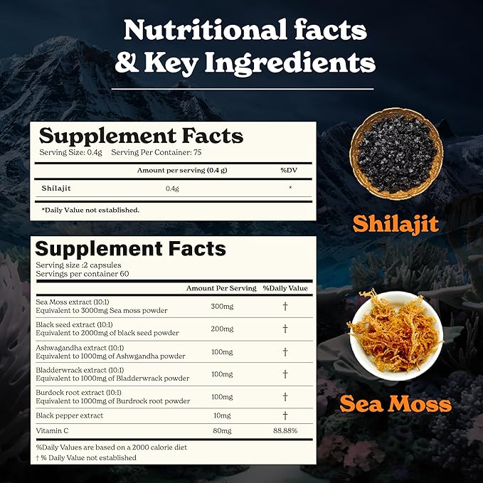 Better Alt Shilajit Resin 30 gm &amp Sea Moss Capsules Energy Duo| Shilajit Gold Grade for Men &amp Women with High Potency &amp Irish Sea Moss with Black Seed Oil