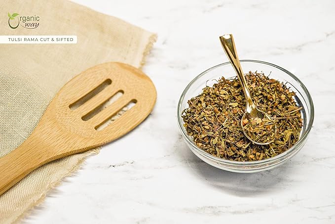 Organic Way Tulsi/Holy Basil (Rama) Cut &amp Sifted (Ocimum Tenuiflorum) - Herbal Tea | USDA &amp Kosher Certified | Vegan Non GMO &amp Gluten Free | Resealable Bag | 100% Raw from India (1LBS / 1