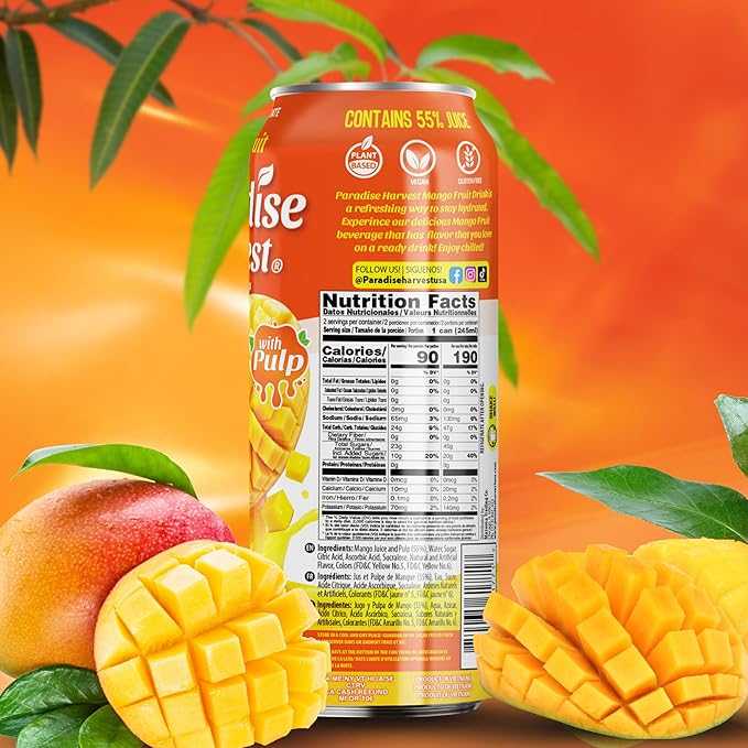 Paradise Harvest Mango Juice Drink with Pulp 55% Real Fruit Juice NFC 16.57 Fl Oz (490mL) Pack of 12