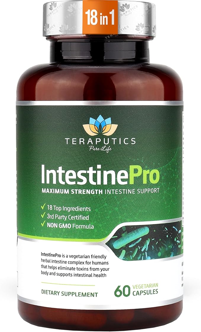 IntestinePro - Gut Health Supplement with Non-GMO Wormwood Black Walnut Clove Pumpkin Seed + 14 More Premium Ingredients - Natural Support for Humans - 60 Vegetarian Capsules
