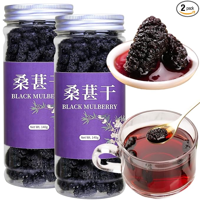 Wanhua Hall Premium Dried Black Mulberries Fruit Black Mulberry Tea No Sugar Added No Additives All Natural Unsulfured Great for Desserts and Tea Healthy Fruit Snack 黑桑椹干 桑葚280g/10oz