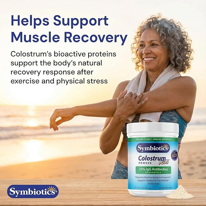 Symbiotics Colostrum Plus Powder 21 oz Immune &amp Muscle Recovery Support 25% IgG Immunoglobulins Gut Health &amp Training Resilience Unflavored Gluten Free - 21 oz