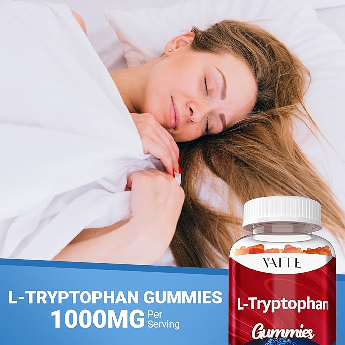 VAITE L Tryptophan 1000mg Gummies – Chewable Supplement for Positive Outlook Calm Support &amp Inner Balance 60 Vegan Gummy to Promote Restful Nights Support Mental Focus &amp Encourage Peaceful