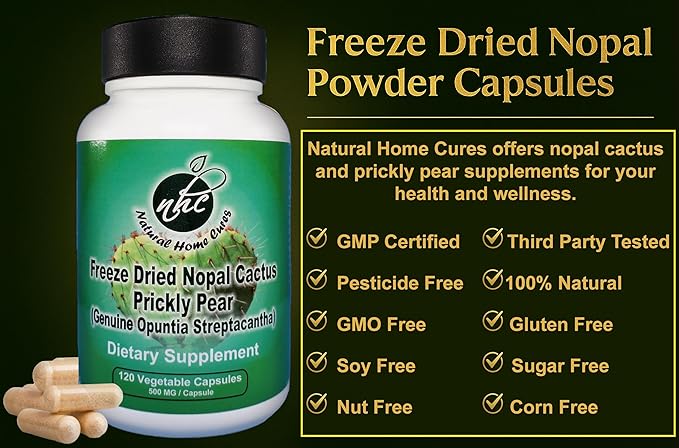 Nopal Cactus Capsules - Freeze Dried Prickly Pear Extract - Fiber Supplement for Metabolic Health Support - Rich in Betalains &amp Nitrates - Non-GMO - 120 Veggie Caps (4 Bottles)