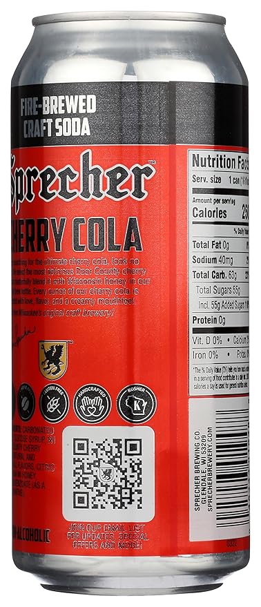 Sprecher Cherry Cola Soda Kosher Gluten Free 16 Fluid Ounce (Pack of 12)