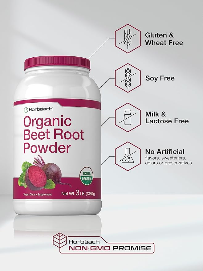 Horbäach Organic Beet Root Powder | 3lb Bulk Supplement | Raw Superfood | Vegan Non-GMO and Gluten Free Formula
