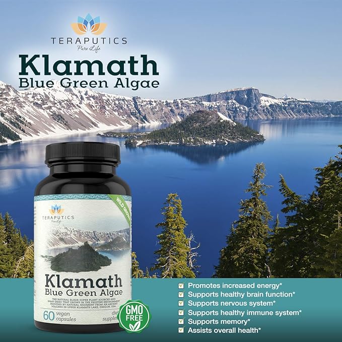 Premium Klamath Lake Blue Green Algae - More Powerful Than Spirulina And Chlorella Supplements | Pure Chlorophyll Rich SuperFood Sourced from Organic Klamath Lake 500mg 60 Vegan Capsules