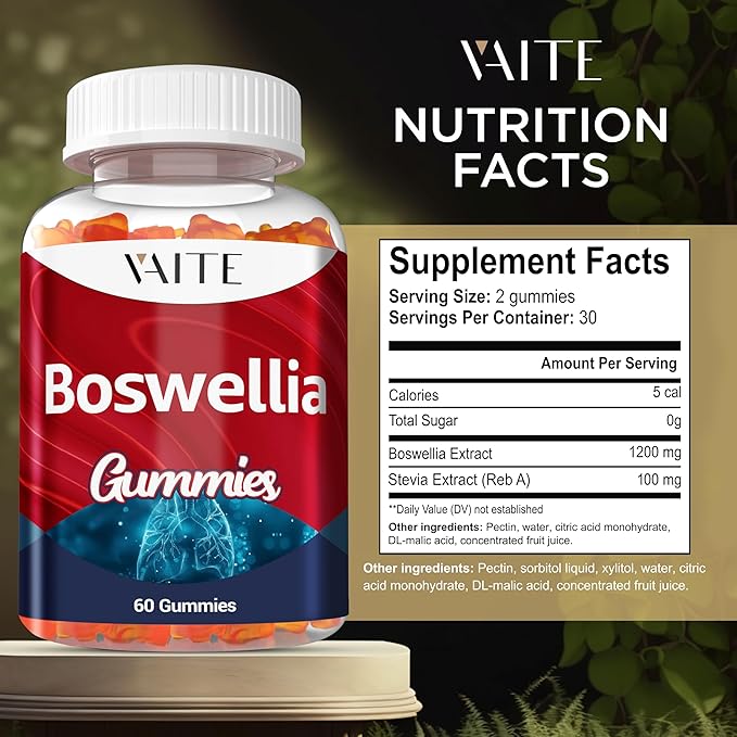 VAITE Boswellia Serrata Extract Gummies 1200mg – Joint Support Supplement with Indian Frankincense Boswellic Acid and Botanical Resin Extract Vegetarian for Women and Men Non-GMO Gluten-Free