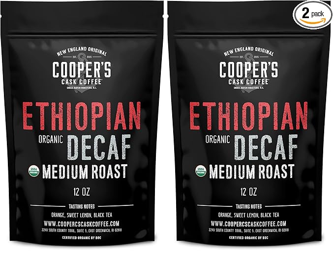 Organic Ethiopian Decaf Water Processed Medium Roast Ground Coffee (12oz Ground) (Pack of 2)