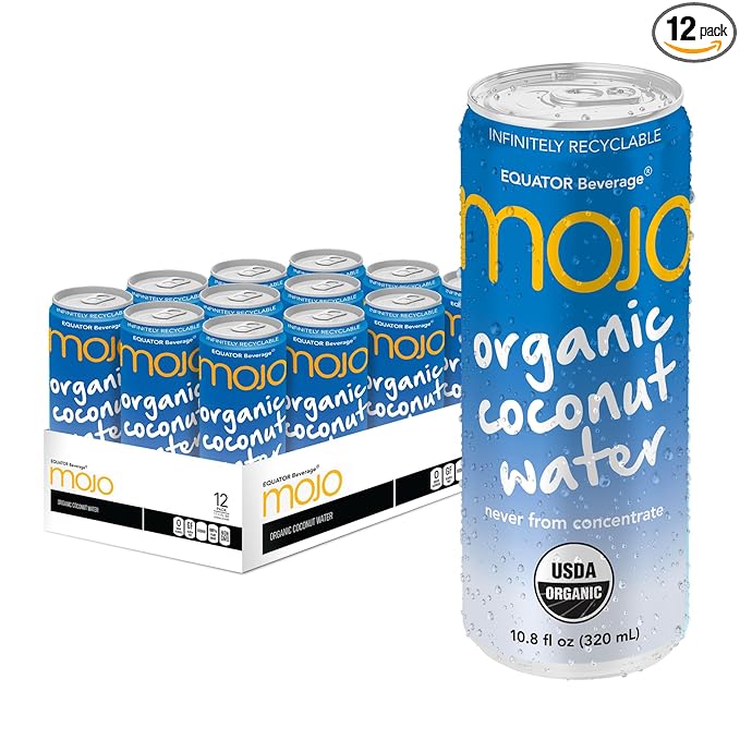 MOJO Organic Coconut Water | Hydration &amp Sports | Electrolytes 1043 mg | Vitamin B &amp C | Super Hydration for Skin &amp Body | 11.1 Oz (Pack Of 12)