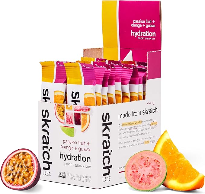 Skratch Labs Hydration Sports Drink Mix Packets – Real‑Fruit Electrolyte Powder for Fast Hydration &amp Endurance | Passion Fruit Orange Guava | 20 Pack | Vegan Non‑GMO Clean Ingredients