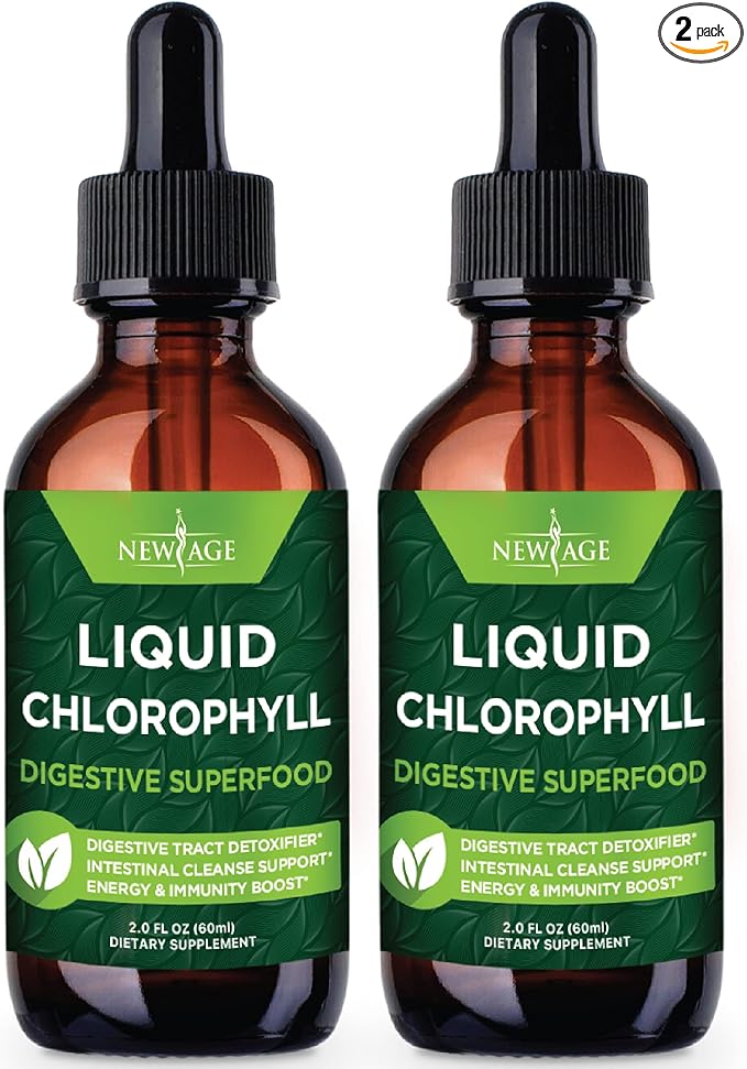NEW AGE Chlorophyll Liquid Drops - Natural Concentrate – Energy Booster Digestion and Immune System Supports Internal Deodorant Liver Function - (2 Fl Oz (Pack of 2))
