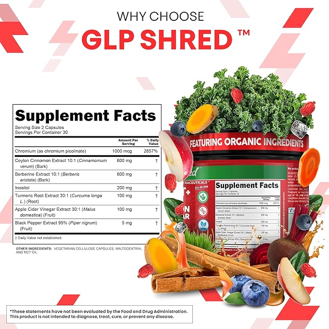 GLP1 Supplement Berberine Ceylon Cinnamon Apple Cider Vinegar Chromium Turmeric PCOS Supplements Immunity &amp Metabolism Support 60 Vegan Capsules by Clean Nutra