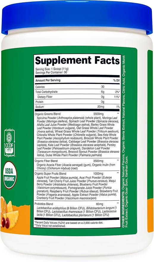 Nutricost Organic Super Greens Powder (30 Servings) Orange Sunrise Flavor - Superfood Supplement Drink Mix