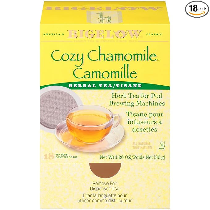 Bigelow Cozy Chamomile Herbal Tea Pods 18-Count Box (Pack of 3) Chamamile Tea Bags Relaxing Herbal Tea All Natural Gluten Free Individually Wrapped PODS