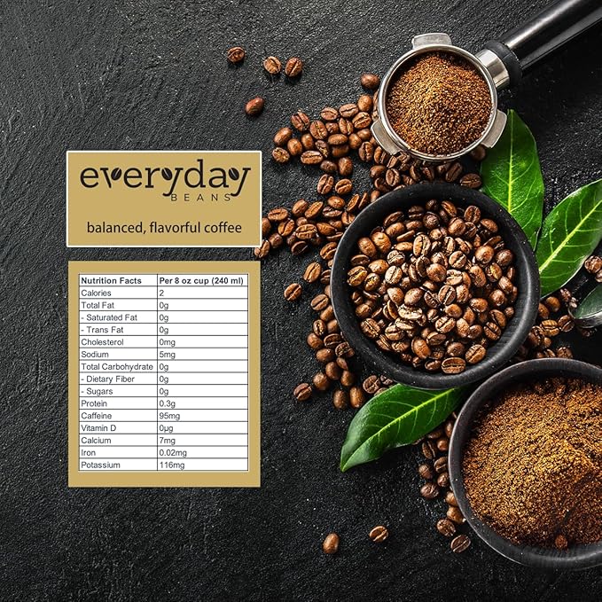 Medium Roast Ground Coffee by Everyday Beans – Smooth Balanced Flavor – 32 oz Bag