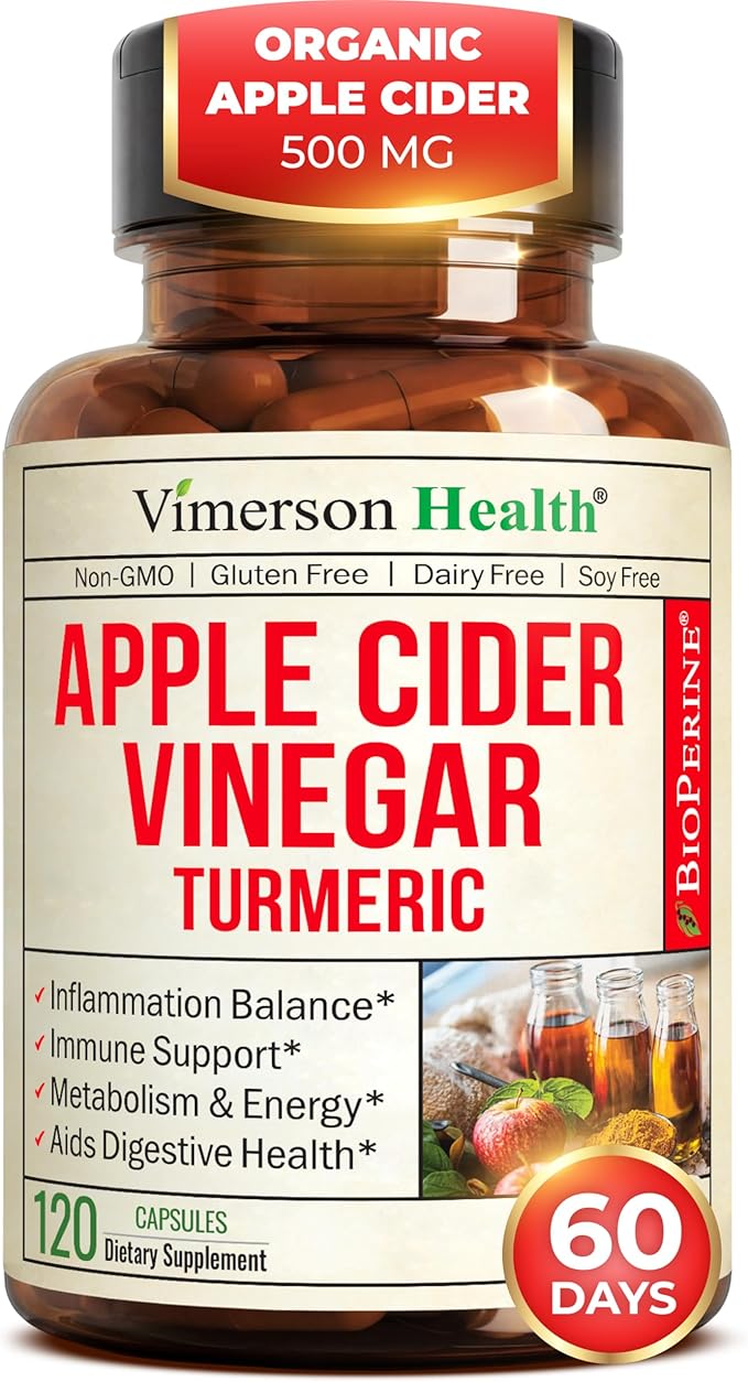 Organic Apple Cider Vinegar with Turmeric Curcumin Supplement &amp Ginger for Digestive Health Metabolism Energy &amp Joint Support – Organic Turmeric &amp Apple Cider Vinegar Capsules – 120 Vega