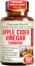 Organic Apple Cider Vinegar with Turmeric Curcumin Supplement &amp Ginger for Digestive Health Metabolism Energy &amp Joint Support – Organic Turmeric &amp Apple Cider Vinegar Capsules – 120 Vega