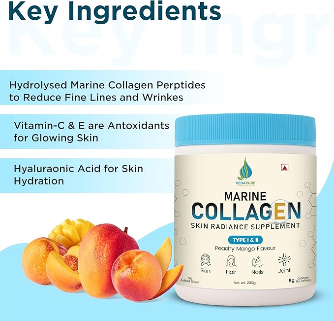Vedapure Marine Collagen Peptides Powder 7.05 oz| Type I Colageno Marino + Vital Protein | Fish Source | Unflavored | Supports Hair Skin &amp Joint Health | Pescatarian Non-GMO