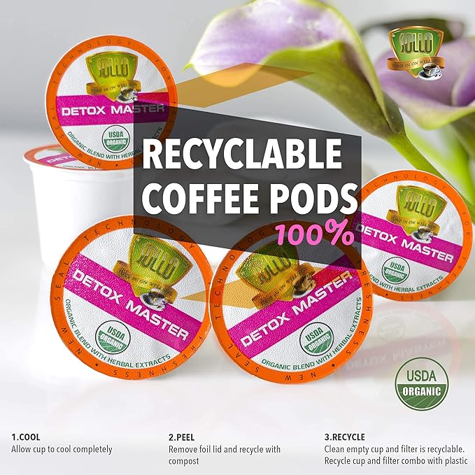 SOLLO Organic Detox Coffee Pods with Superfoods Herbal Extracts Bold and Smooth Compatible with Keurig 2.0 Brewers 24 K-Cup