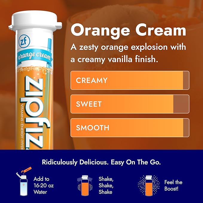 Zipfizz Daily Energy Drink Powder Orange Cream 20 Pack | 3-in-1 Sustained Energy Rapid Hydration and Essential Vitamins | Sugar-Free | Electrolyte Powder | Contains Vitamin B-12 &amp Antioxidants