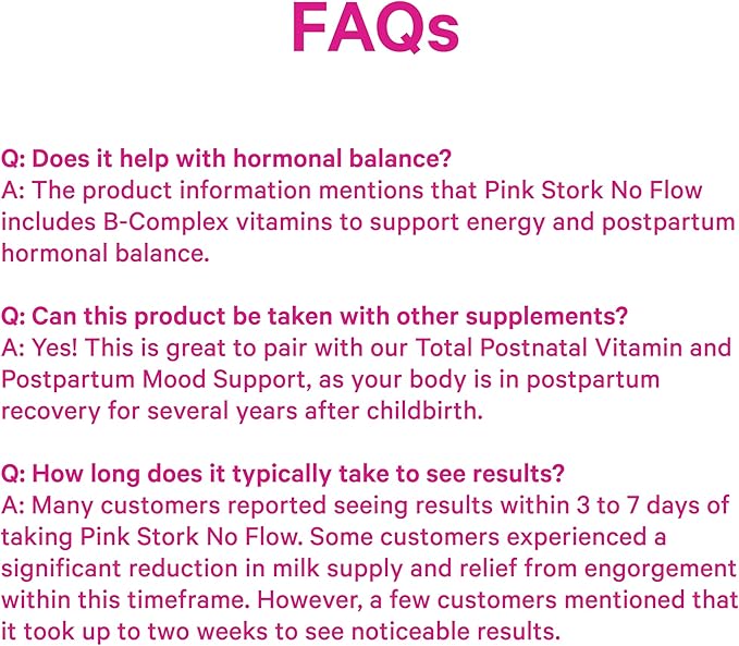 Pink Stork No Flow: Dry Up Breast Milk Supply with Sage Parsley and B Vitamins Postpartum Essentials for Women to Stop Breastfeeding and Decrease Milk Production 60 Capsules