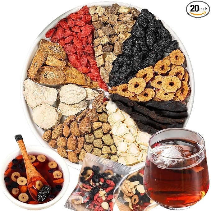 Kidney Tea Formula Ginseng Six Treasure Tea 10 Precious Ingredients Formula 260g/Box Ginseng Five Treasure Teabag Chinese Herbal Teas Support Kidney and Live Health for Men Women (20 bags/2Box)