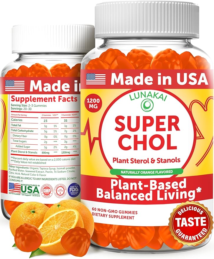 Lunakai USA Made Super Chol Gummies – 1200mg Plant Sterols &amp Stanols for Natural Cholesterol Support – Daily Phytosterol Supplement for Adults 60ct