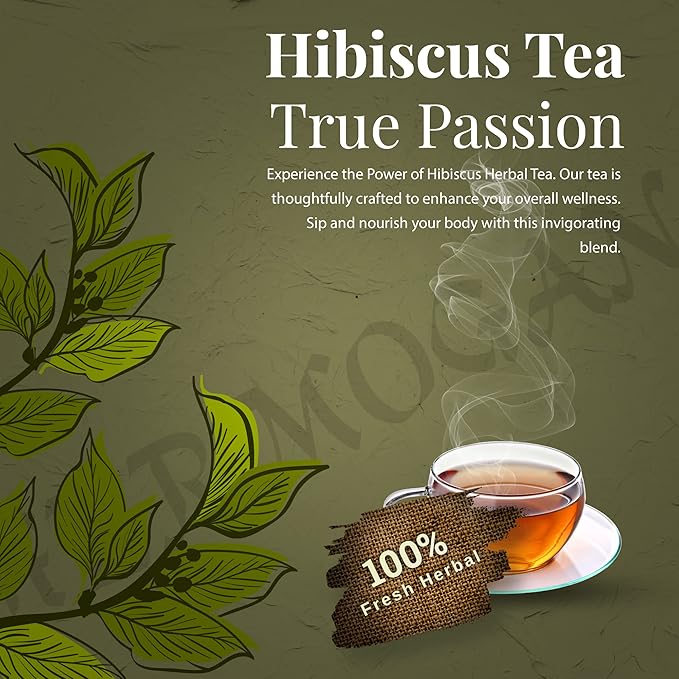 HERBOGANIC Hibiscus Herbal Tea - Digestion and Immune Support | Refreshing and Delicious Blend | Natural Ingredients | 60 Tea Bags