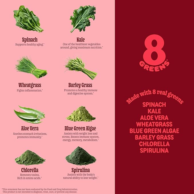 8Greens Supergreens Gummies | Super Greens Powder Superfood Gummy for Metabolism Immunity &amp Focus Digestive Health Enzymes Organic: Chlorella Spirulina Aloe Vera Apple Flavor 50 Count