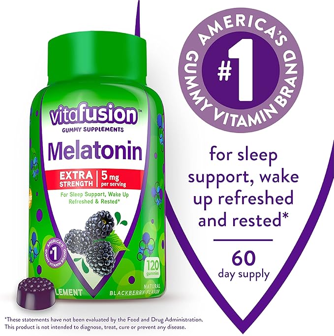 Vitafusion Max Strength Melatonin Gummy Supplements &amp Extra Strength Melatonin Gummy Vitamins 5mg 120 ct Gummies