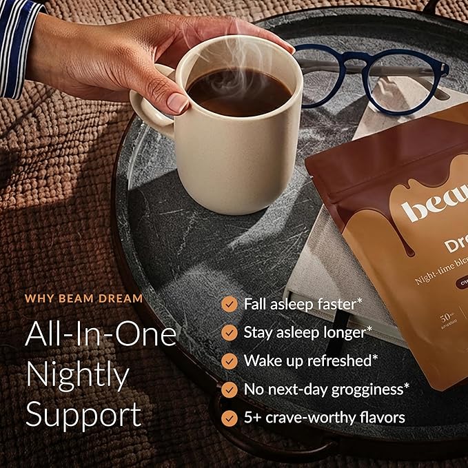 Beam Dream Sleep Powder – Sleep Aid for Adults with Melatonin Magnesium L-Theanine Reishi Mushroom &amp Apigenin Sleep Supplement Sleepy Cocoa Bedtime Drink Mix Chocolate Peanut Butter 30 Servi