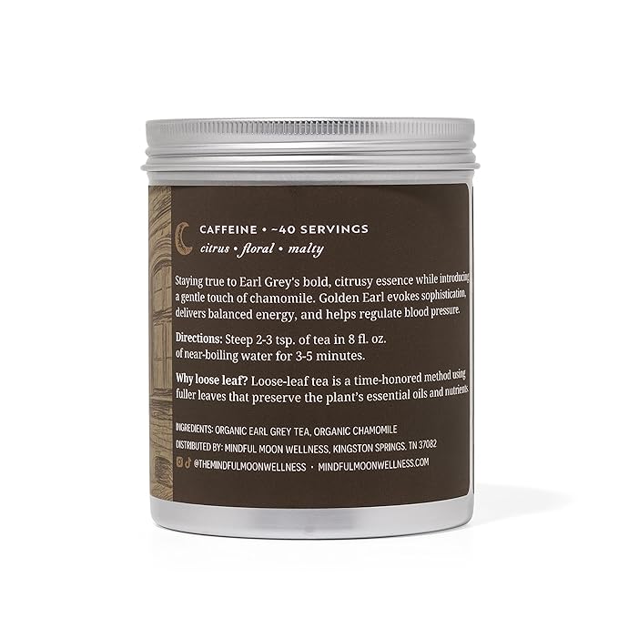 Golden Earl Herbal Tea by Mindful Moon – Earl Grey Blend with Chamomile &amp Natural Citrus Flavor – Caffeinated Loose Leaf Tea (Large)