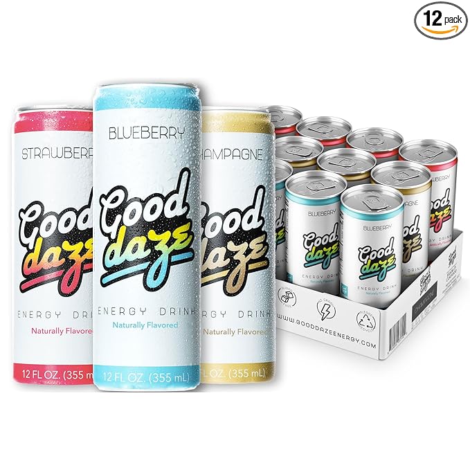 Good Daze Energy Drink with 200mg of Caffeine from Tea Sugar Free B Vitamins L-Theanine Pre Workout Performance with Antioxidants Variety Pack 12FL OZ Cans (Pack of 12)