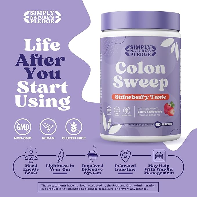 ColonSweep Psyllium Husk Powder Colon Cleanser - Vegan Gluten Free Fiber Supplement - Safe Colon Cleanse for Constipation Relief Bloating Relief &amp Gut Health -16 OZ (60 Servings) - 2 Pack