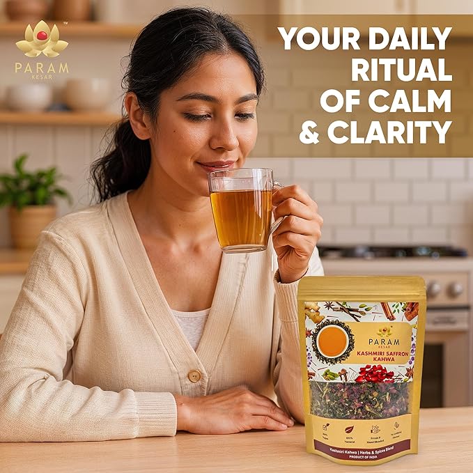 Param Kesar® Organic Kashmiri Kahwa Herbal Tea | Detox &amp Digestive Support | Aromatic 12 Spice Bend | 100g Loose Leaf Tea