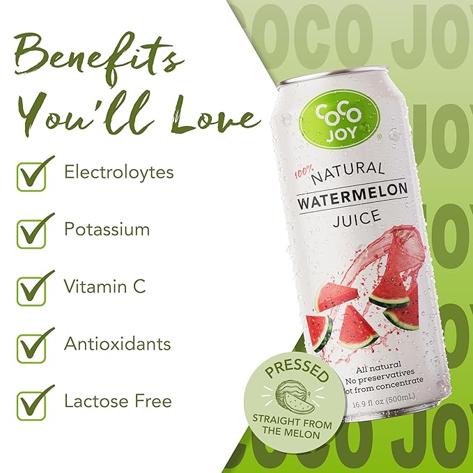 CoCo Joy 100% Natural Watermelon Juice (12-Pack) Low-Calorie Watermelon Drink